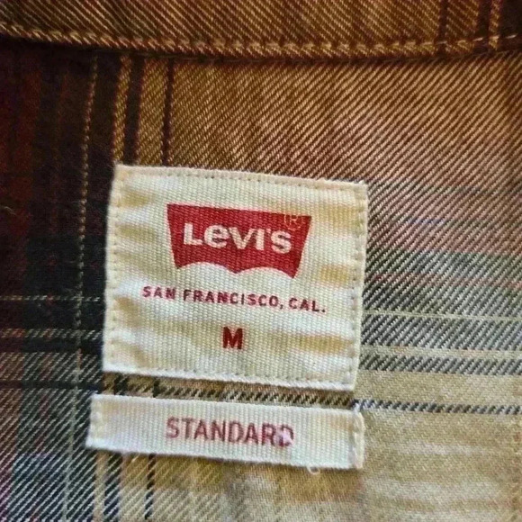 Levi's Plaid Snap Button Down Long Sleeve Shirt Red Size Medium - Picture 7 of 11